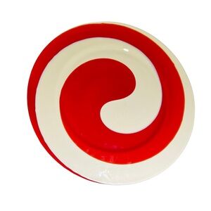Vintage Mid-Century YALOS CASA Italian Glass Red & Milky White Bold Swirl Plate